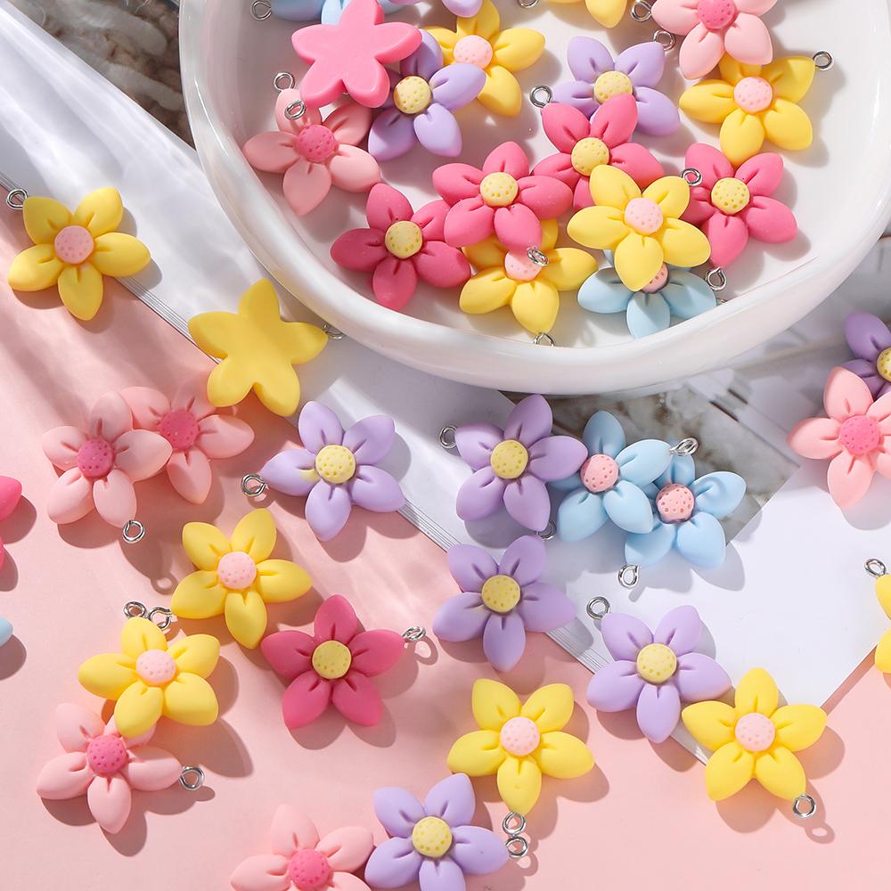 5Pcs/Lot 23.5*26.5mm Colorful Resin Five-Petal Flower Loose Charm Pendants for Necklace DIY Craft Jewelry Making Accessories