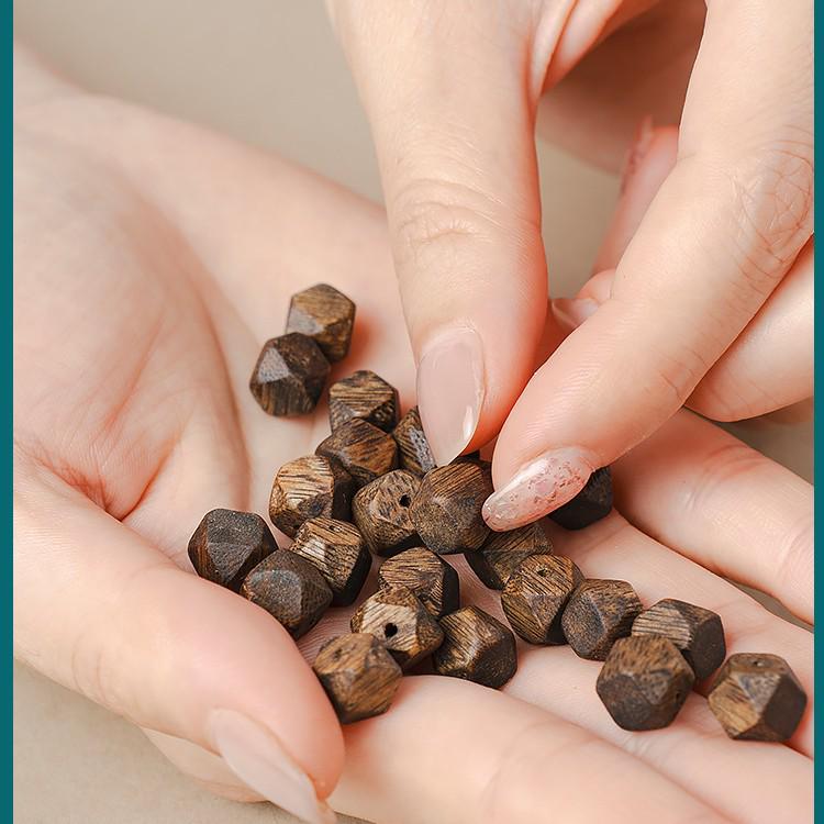 Vietnamese Nha Trang Ky Nam Agarwood Beads: Irregular Octagonal Diamond Shape, DIY Wenwan Hand String Accessories, Loose Beads.