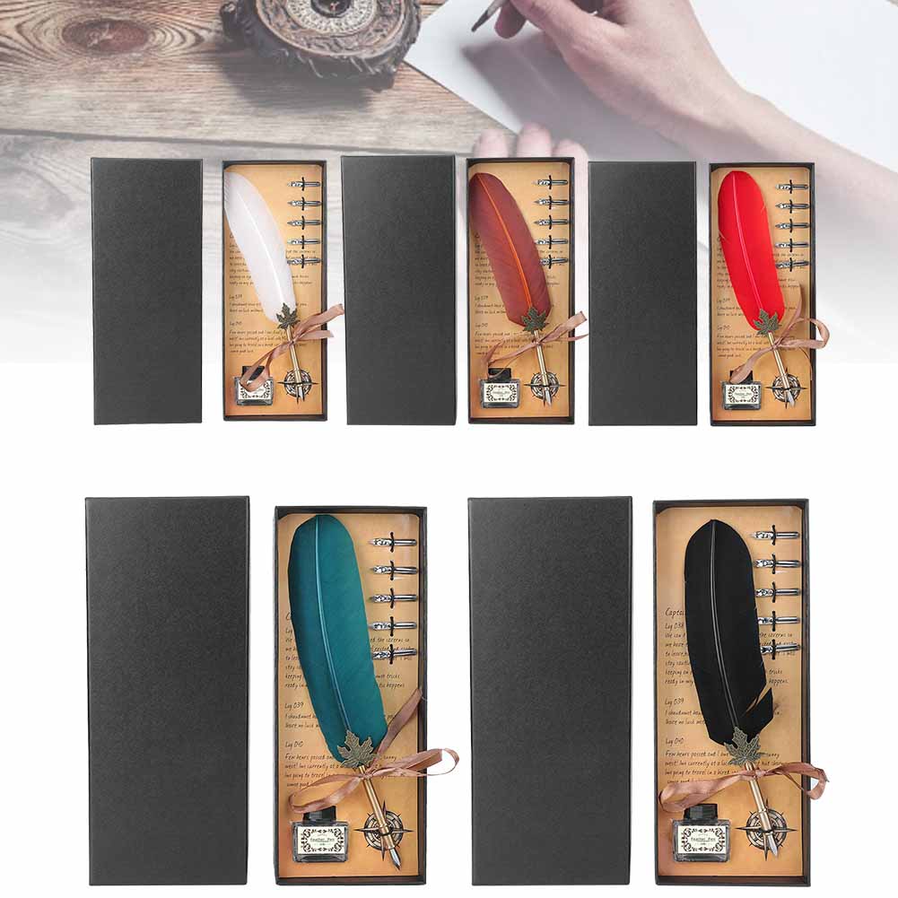 Retro Metal Pen Tube Stainless Steel Nibs Dip Writing Pen Student Gift with Packing Box