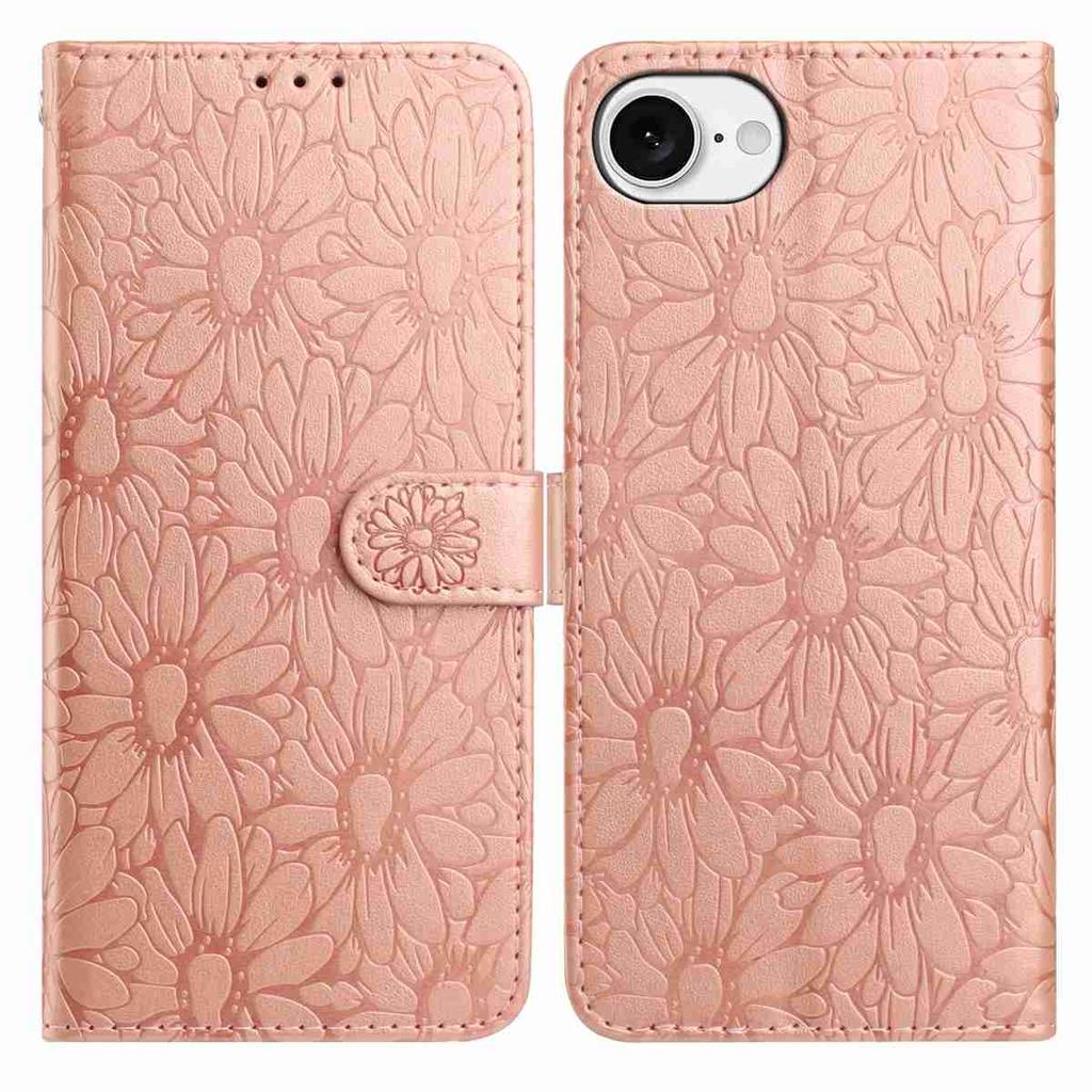 For iPhone 16e Leather Case Daisy Imprint Wallet Stand Phone Protective Cover