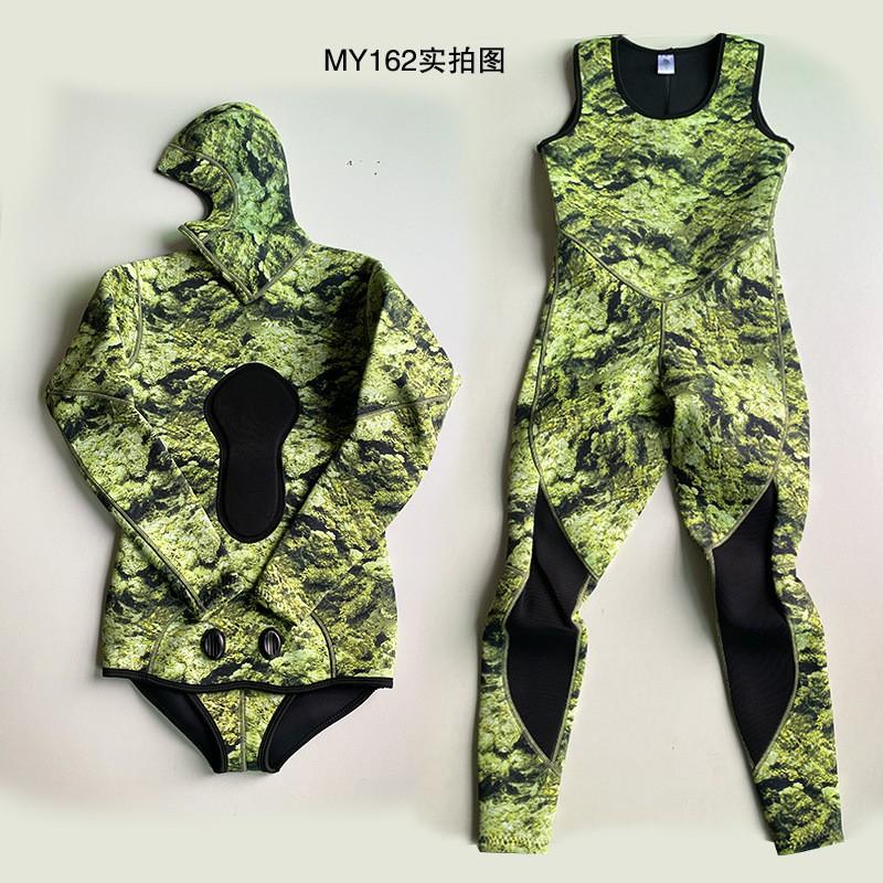 3mm Camo Neoprene Wetsuit Set Hooded Two-Piece Diving Snorkeling Cold Water Swimming Men Adult