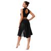 Womens Lyrical Dance Outfits Sleeveless Hollow Out Crop Top Irregular Mesh Hem Briefs Skirt Applique Dancewear Set