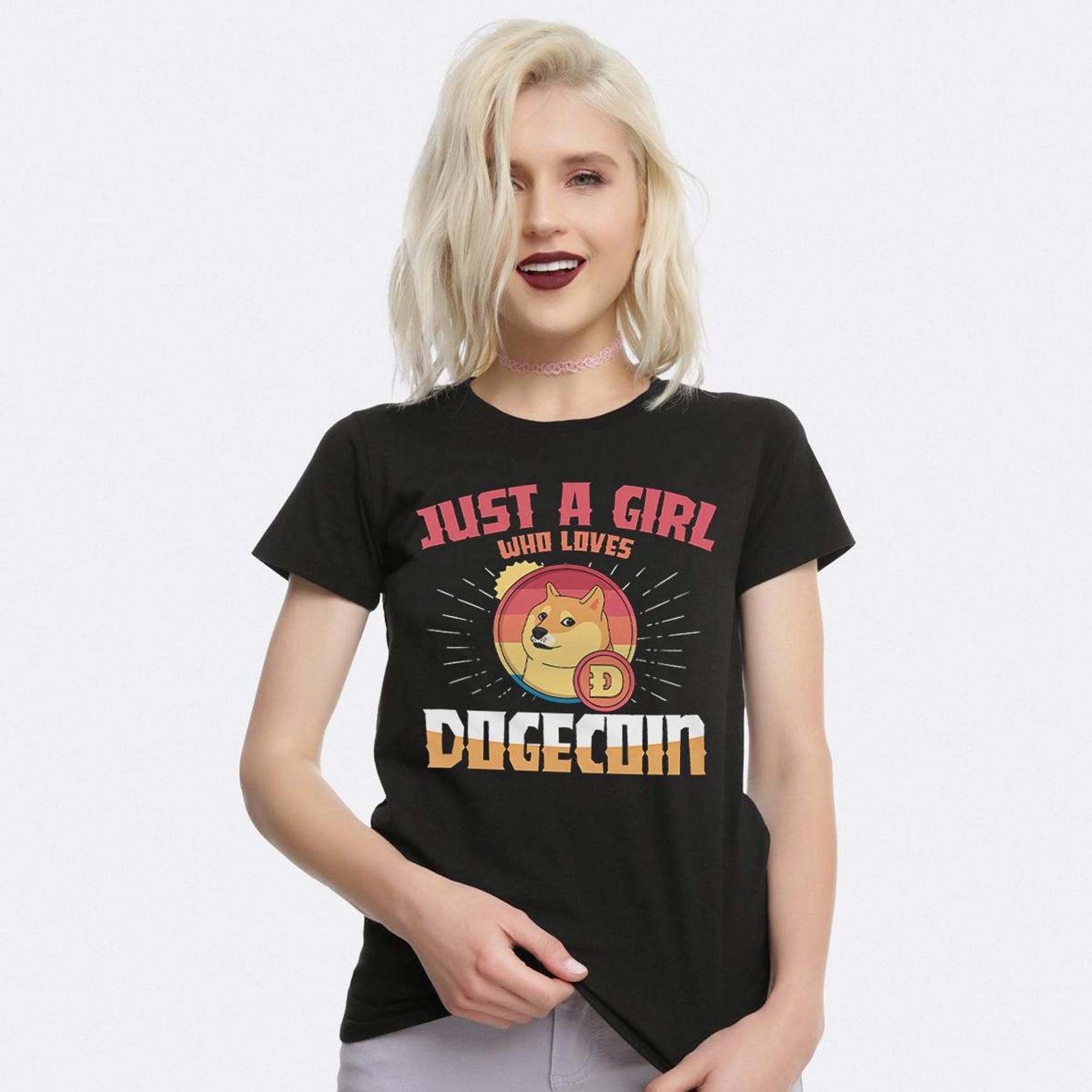 Just a Girl Who Loves Dogecoin T-Shirt, Shiba Inu Shirt, Men s and Women s Sizes (SHB-23883) M