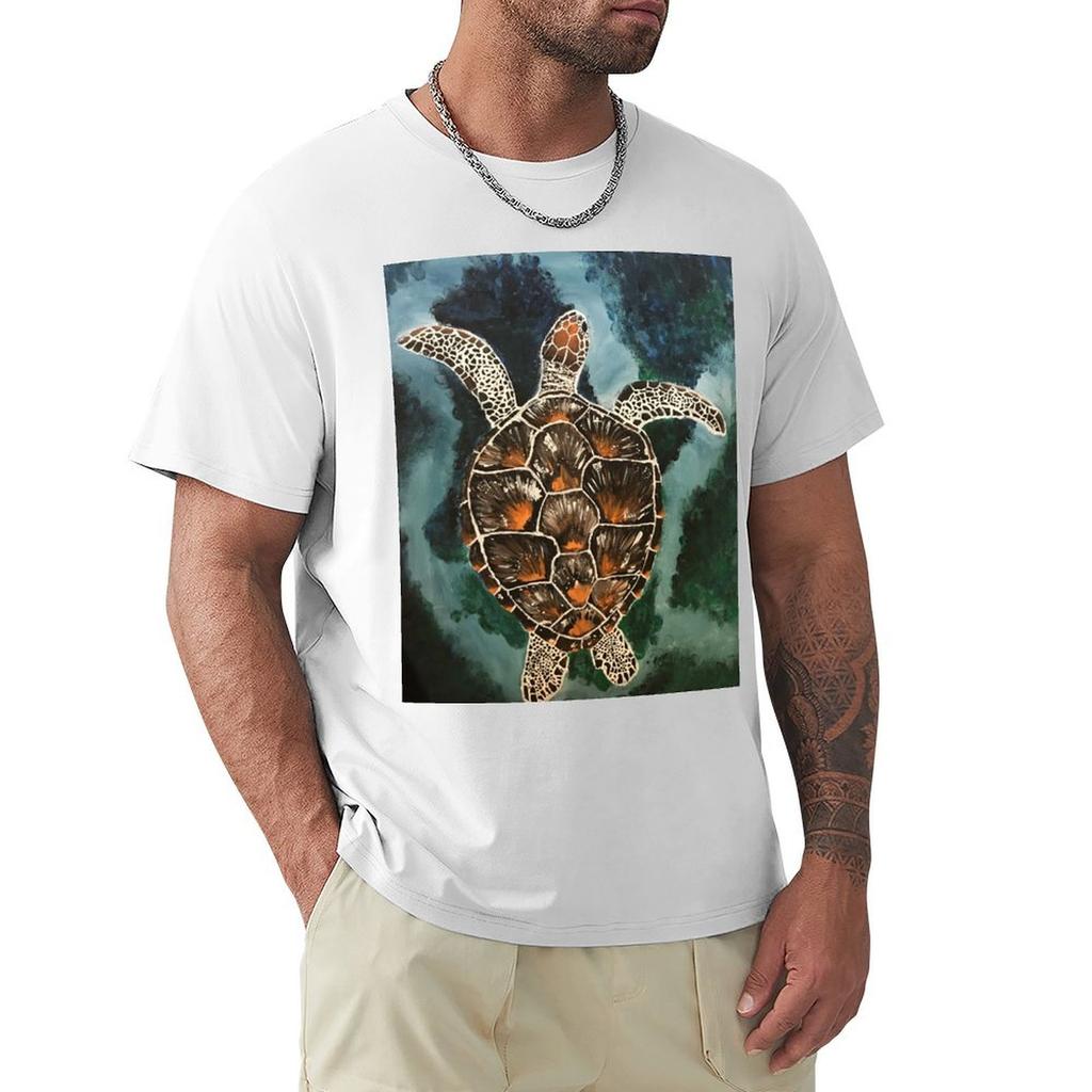 Sea Turtle Painting TShirt oversizeds Tshirts man cotton graphic tees custom t shirt mens t shirts top quality