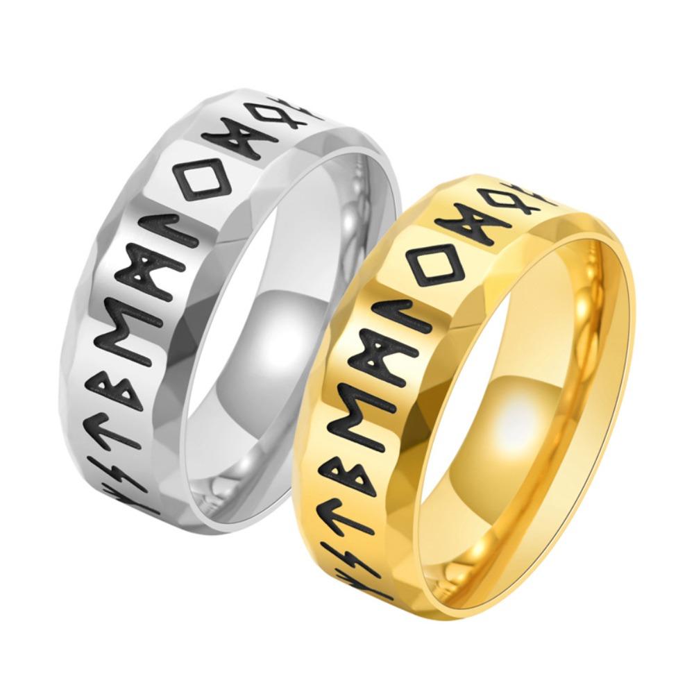 Stainless Steel Men Vintage Nordic Rune Ring Unisex Gothic Jewelry for Men