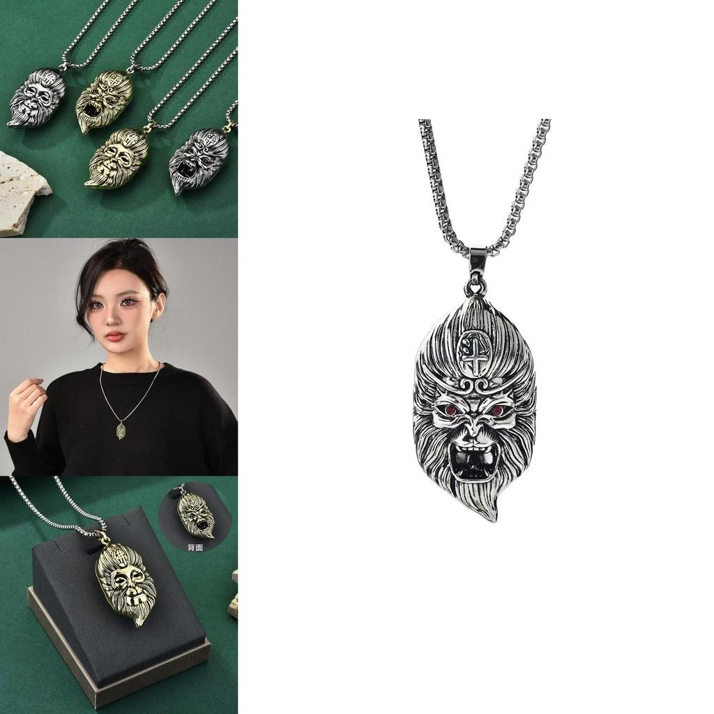 Stunning Retro Monkey King Necklace With Gemstone Inlaid Black Mythology Pendant For All Genders