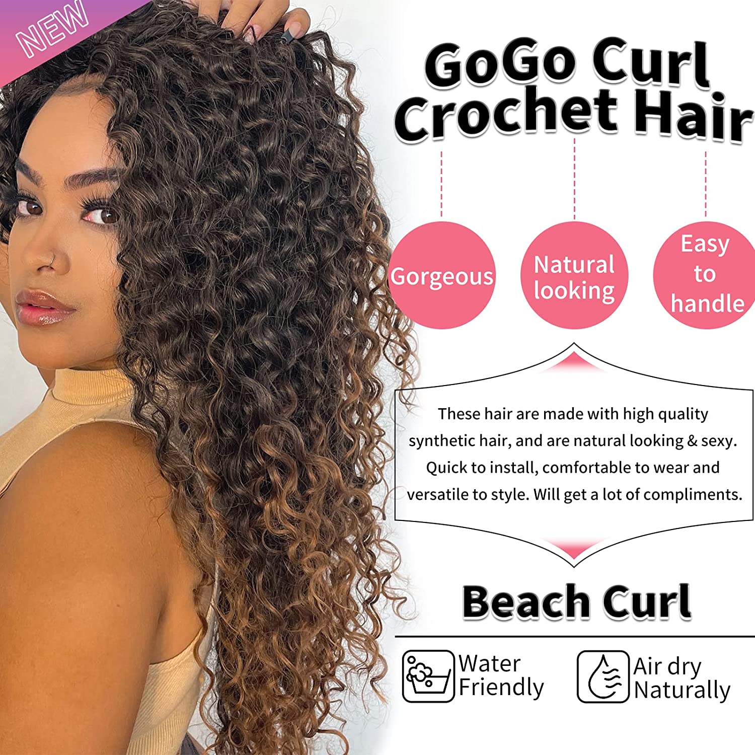 

18-дюймовые волосы Gogo Curl, вязаные крючком для чернокожих женщин, волнистые волосы, вьющиеся крючком, волнистые волосы, глубокая волна, пляжные завитки, вязаные крючком, синтетические наращивание волос