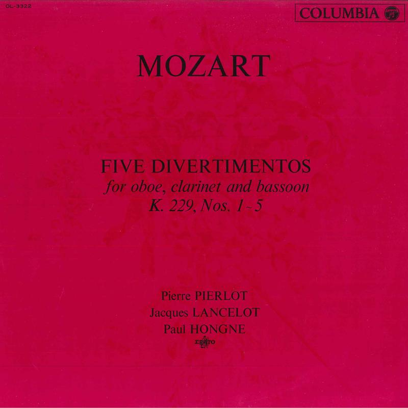 

LP Record PIERRE PIERLOT JACQUES LANCELOT P Mozart Five Divertimentos For Oboe OL3322 ERATO 1963 Japan Classical Used