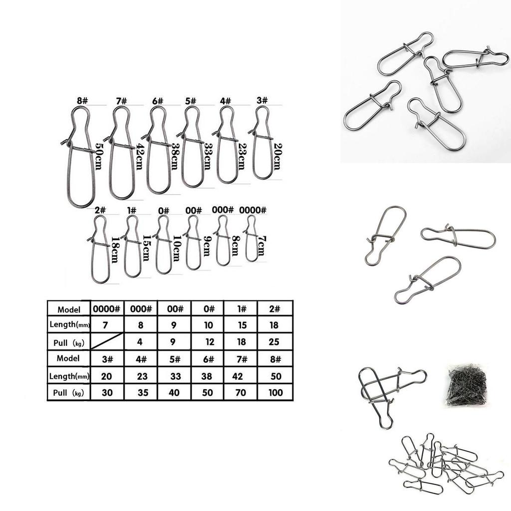 Premium Stainless Steel Fishing Fastlock Needle Swivels Snap Duo-lock Hooks Tackle Set Of 100