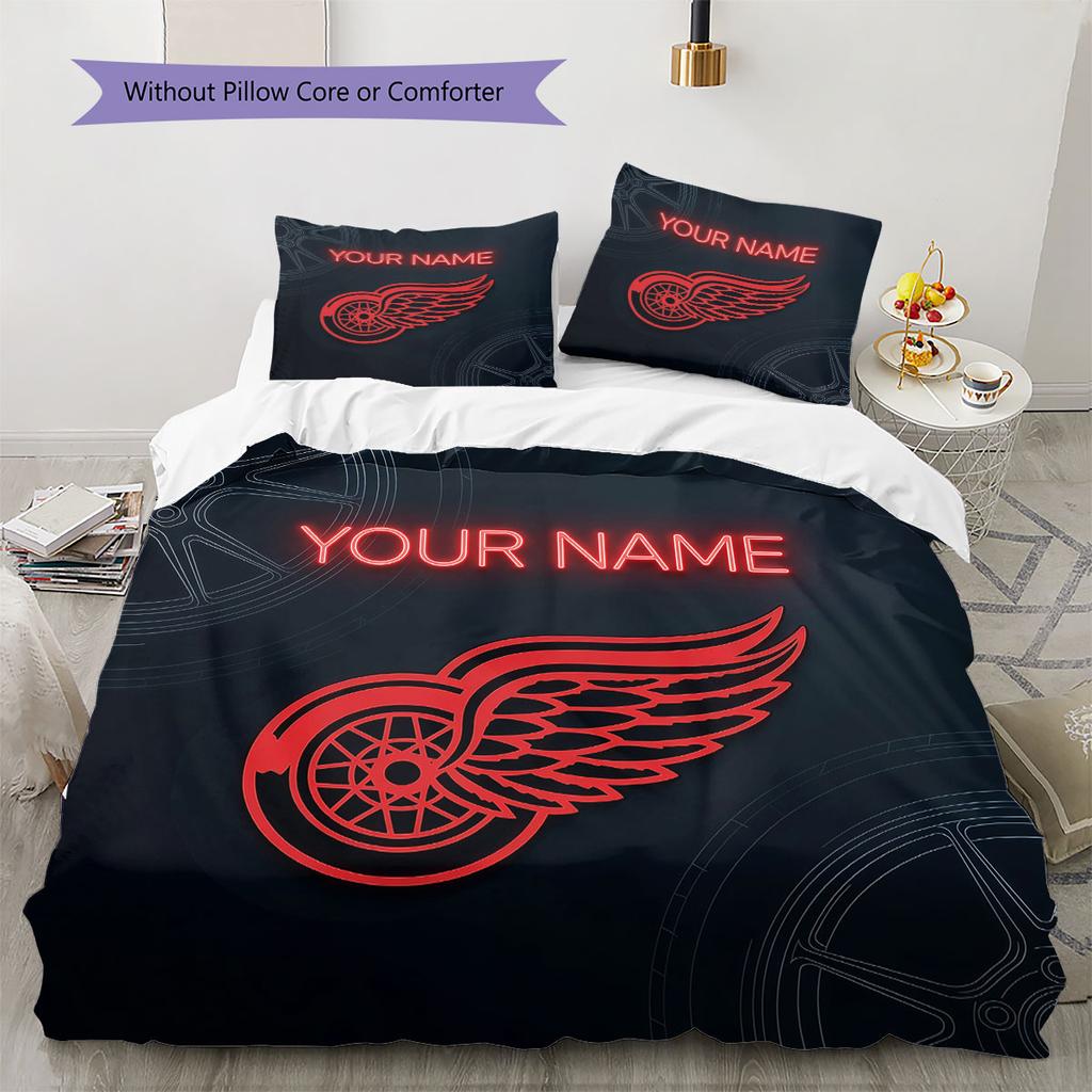 Custom Name,Detroit Red Wings Pattern Bedding Home Decoration Birthday Gift ( 1 Duvet Cover + 2 Pillowcase, Without Core),fan Merchandise.