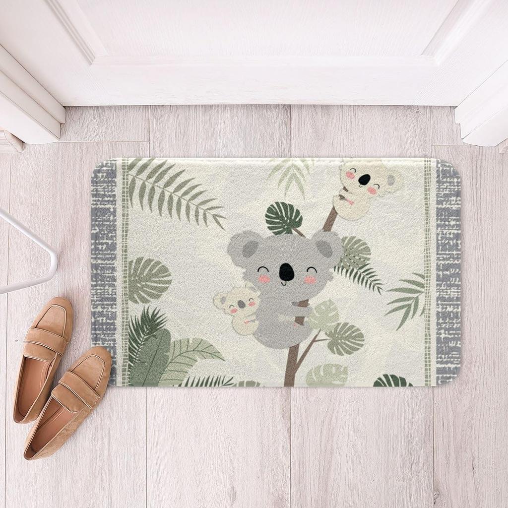 Cartoon Koala Area Rug Kawaii Wild Animal Carpet Flower Floor Mat for Bathroom Living Room Backyard Non Slip Entrance Doormat