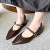 Fashion 2025 New Retro Pointed Toe Mary Jane Oes Women's Low Heel Bule Strap Slip-On Faionable Korean  Flat  Rubber Sole