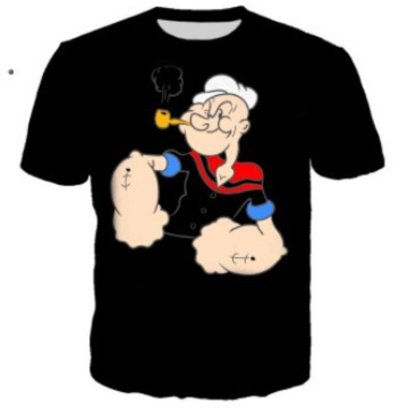 Nové Pánské Pohodlné Retro Letní Módní Tričko s Krátkým Rukávem s 3D Potiskem Pepka Námořníka s Ležérním Kulatým Výstřihem