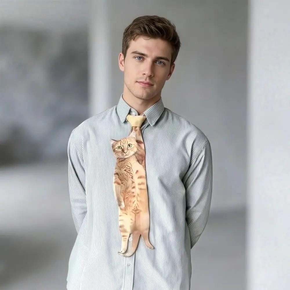 Unique Animal Pattern Tie Lifelike Novelty Necktie Gift Cat-shaped Tie  Special Events