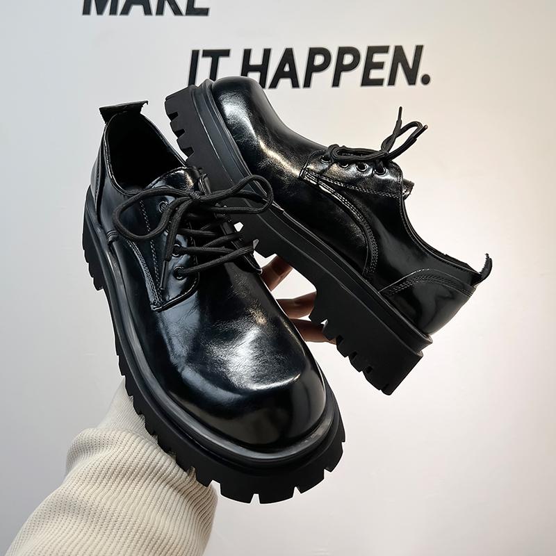 Derby thick soled men's leather shoes Fashionable and versatile styles Weddings and party Daily office and business Black shoes