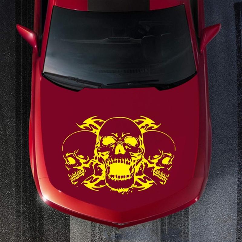 Autoaufkleber, drei Totenköpfe, Totenkopf, Baldachin, Motorhaube, Karosserieaufkleber, universeller Girlandenaufkleber