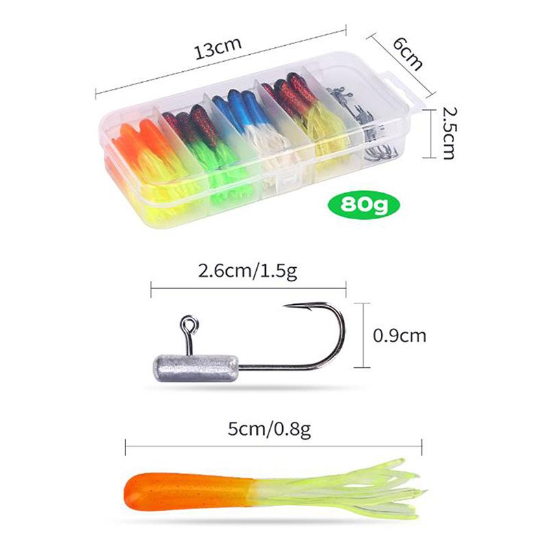 

51 шт./коробка Набор Тубулярных Приманок Мягкая Приманка Крючок с Грузилом Цветная Коробка Перекрестное Смешанное Цветовое Сочетание Набор Цветов Рыболовных Приманок