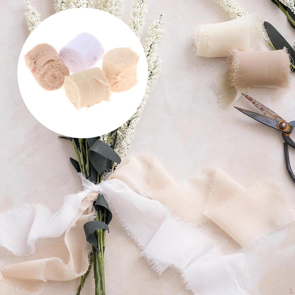 CCINEE 4 Rolls Chiffon Ribbon - 1.5 Inch Wide Frayed Edge Silk-like Ribbons For Wedding Crafts