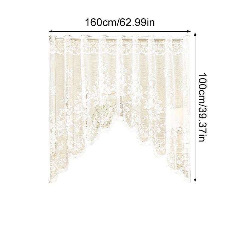 1 buc. Perdele Scurte Transparente cu Broderie din Dantelă, Top cu Buzunar pentru Galerie, Draperii de Fereastră, Gaze Triunghiulare, Decor Acasă, Stil Rustic, Flori Jacquard