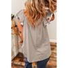 Women Bohemian Floral Print Ruched Short Sleeve Square Neck Pullover T Shirt Top