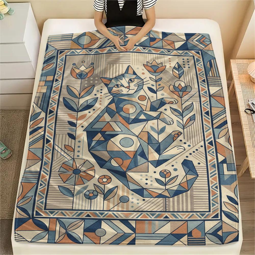 Cat Flower Print Flannel Blanket, High quality Comfortable for All Seasons, Home Decor, Warmth and Comfort, Perfect for Christmas Gifts43