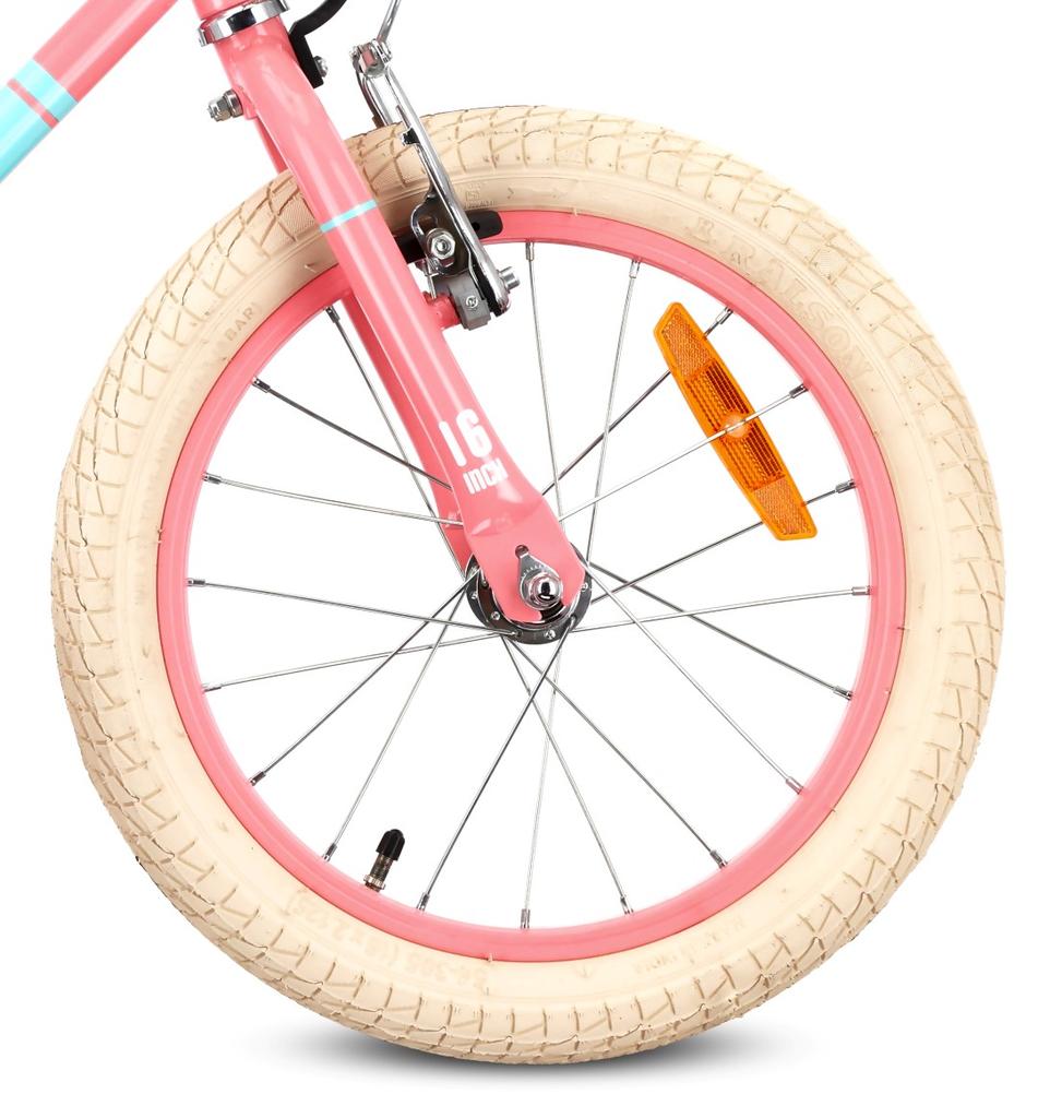 Kids White Pink Mint LOVEL 16" Steel Bike with Training Wheels & Wicker Basket
