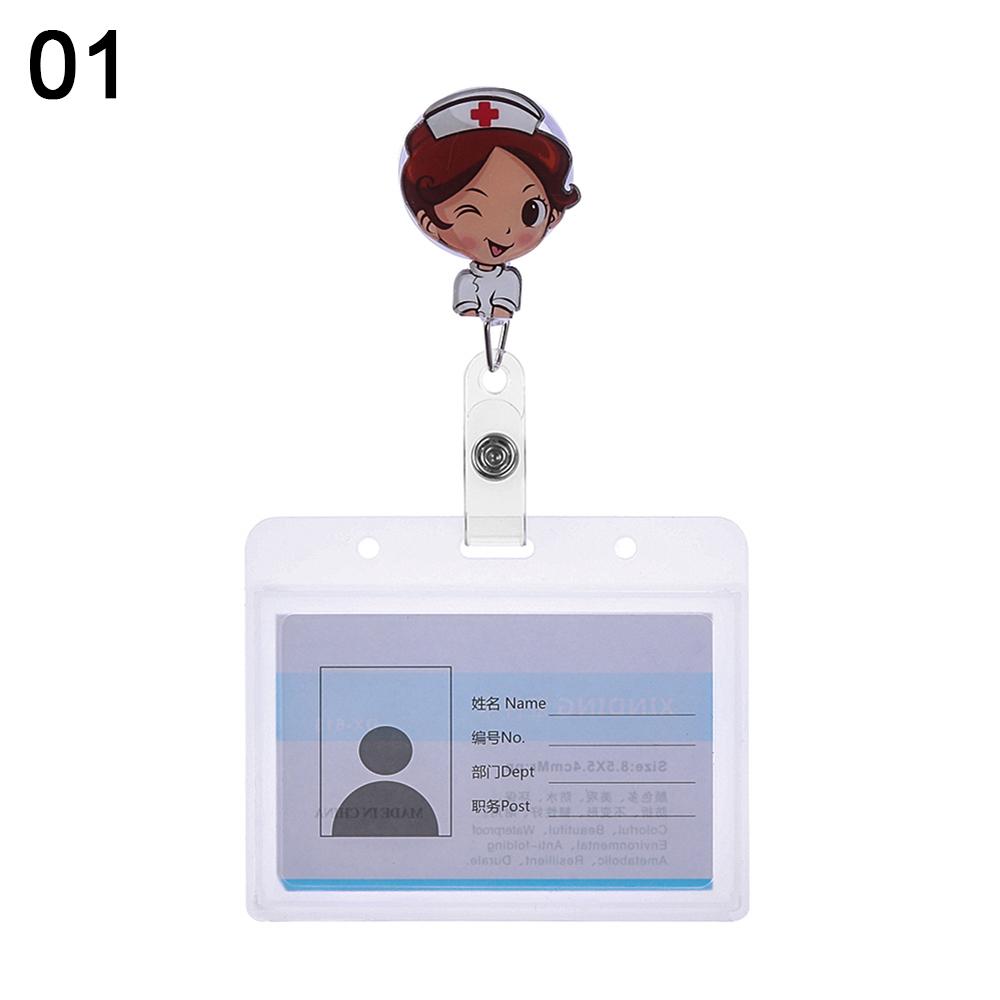 Cartoon Nurse Doctor ID Badge Holder with Retractable Reel, Retractable Metal Clip Business Work Card/Name Tags Badge Holders