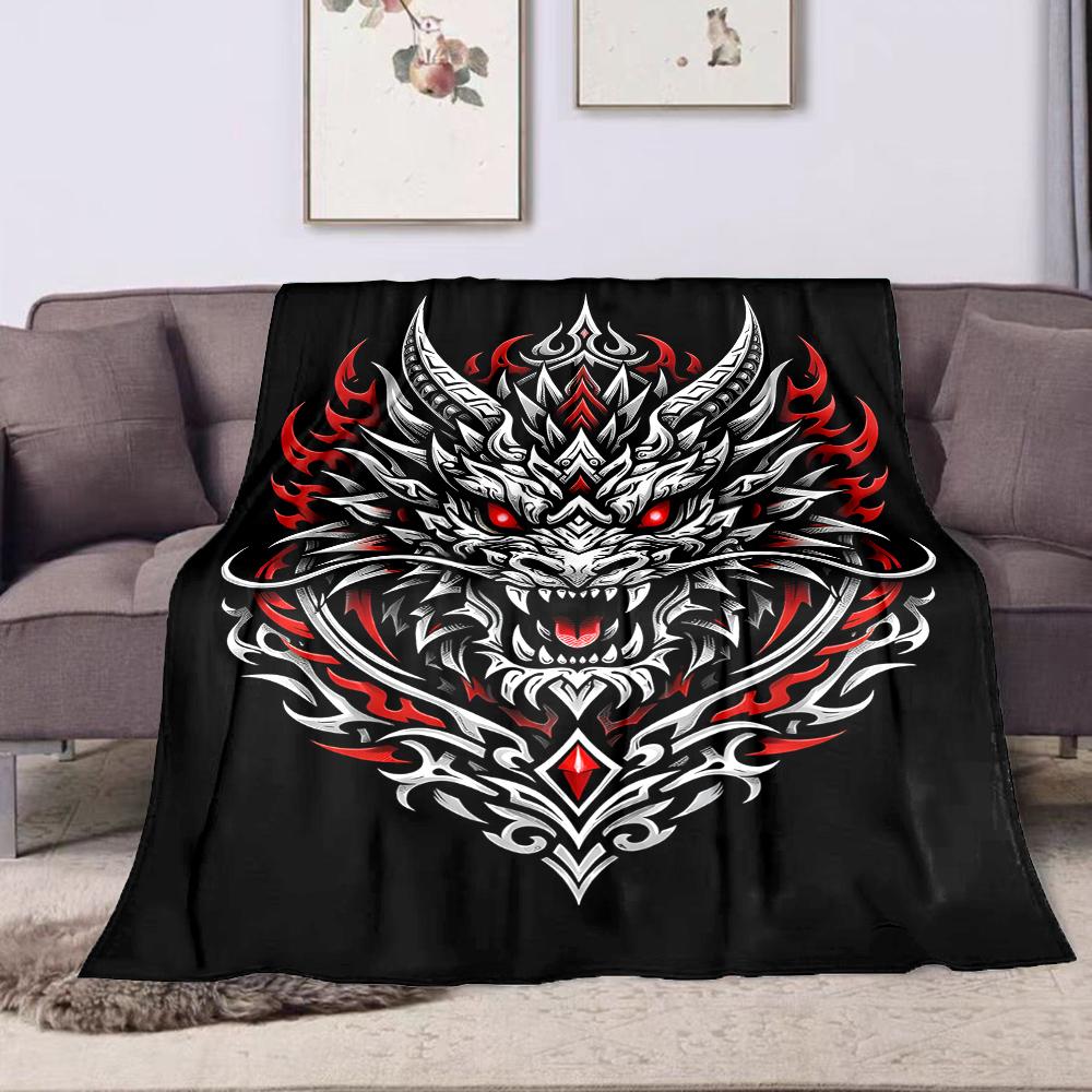 "Fierce Dragon with Red Flames" Patterned flannel blanket perfect for the bedroom living room, sofa, or a little nap