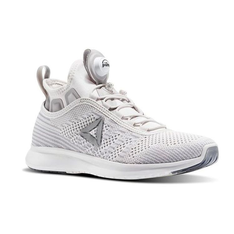 Reebok Pump Plus Round Toe Slip-On Fabric Mid-Top Running Shoes Women Running Shoes Gray White BS8567