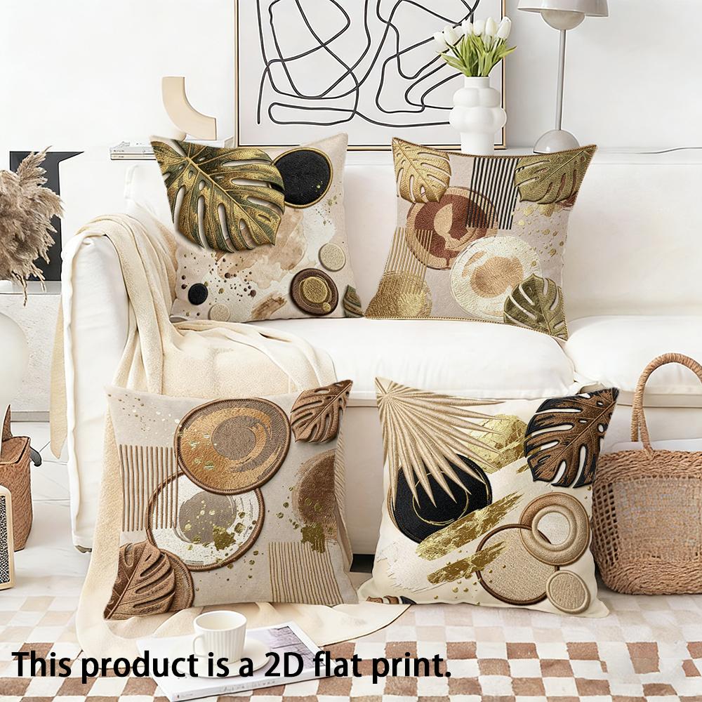 1pc Boho Abstract Geometric Tropical Leaves Throw Pillow Covers Neutral Gold Brown Tone Couch Cushion Cases for Home Decor