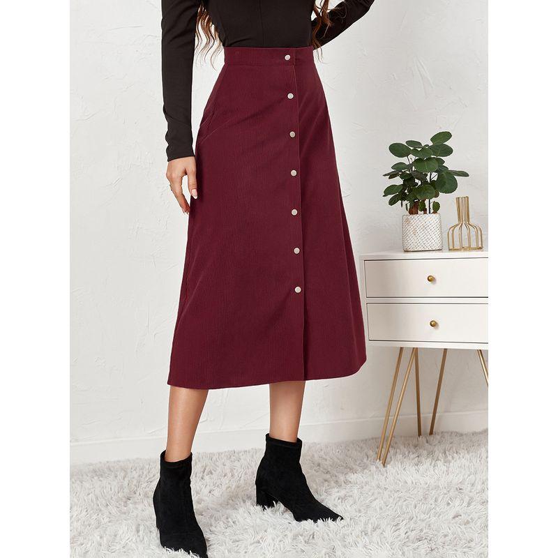Solid Color High Waisted Buckle Skirt for Women Pure Color High Waist