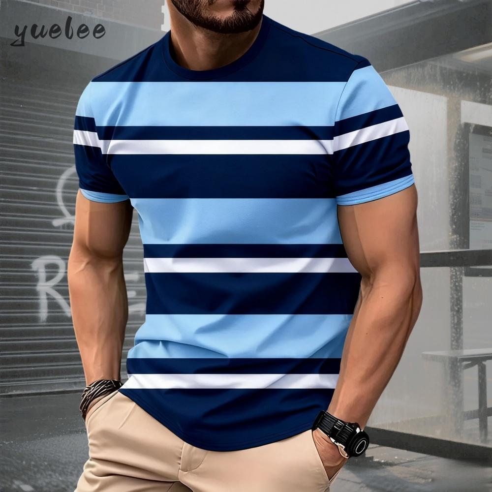 Summer Men's Classic Men's Fashion 3D Men's 3D Stripe Printed Short Sleeve T-shirt Plus Size Men's Clothing