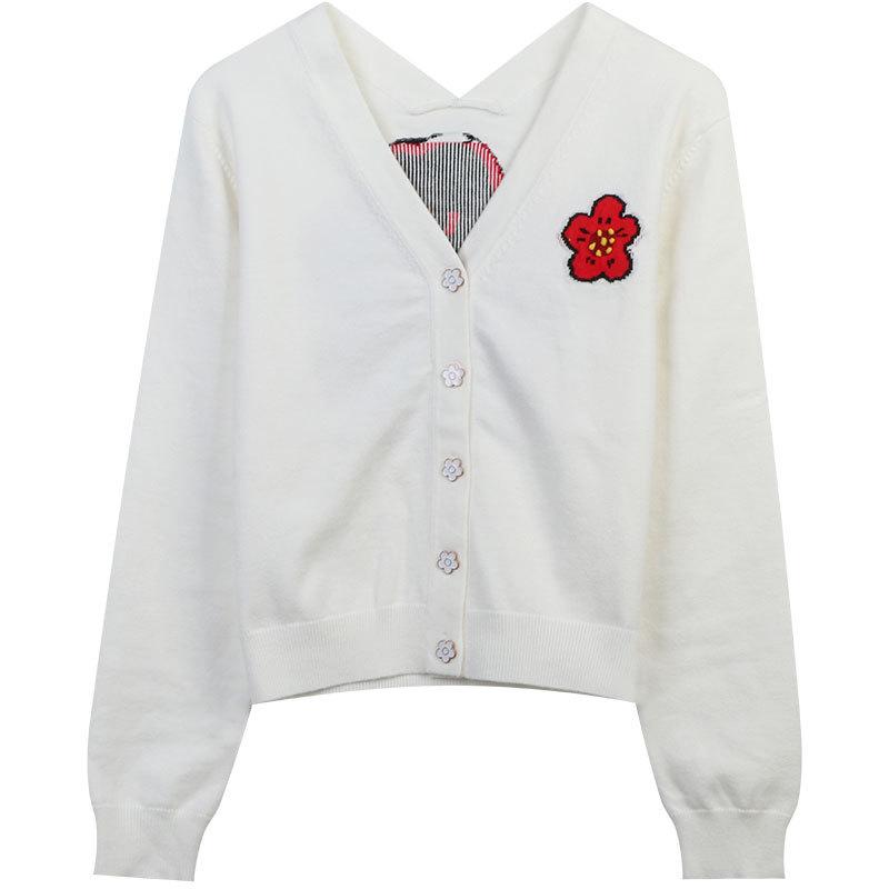 

Осенний свитер с цветочной вышивкой, пальто, тонкий вязаный кардиган с v-образным вырезом и длинными рукавами, винтажная верхняя одежда, шикарные топы C-269 One Size белый