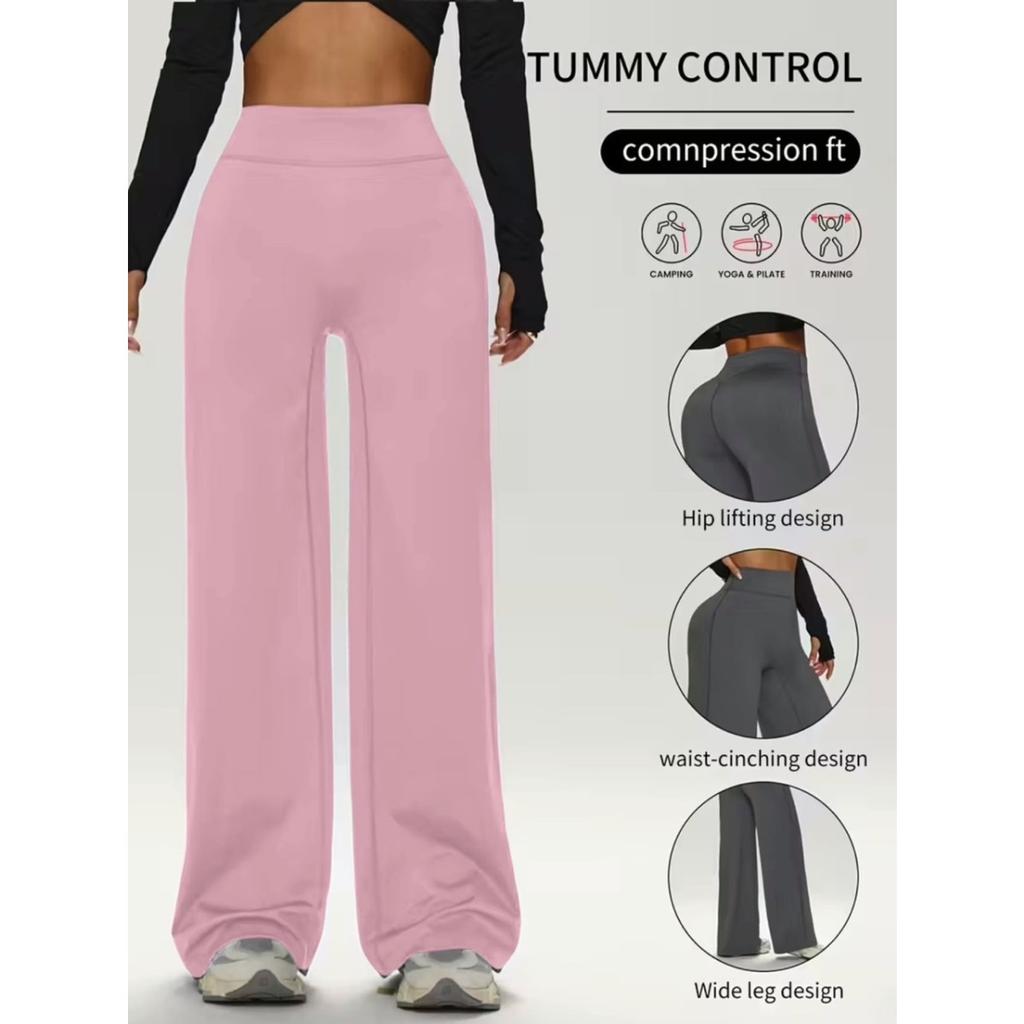 Ladies High-Waisted Wide-Leg Yoga Pants Solid Color Elastic Waistband Comfortable Fabric for Outdoor Fitness