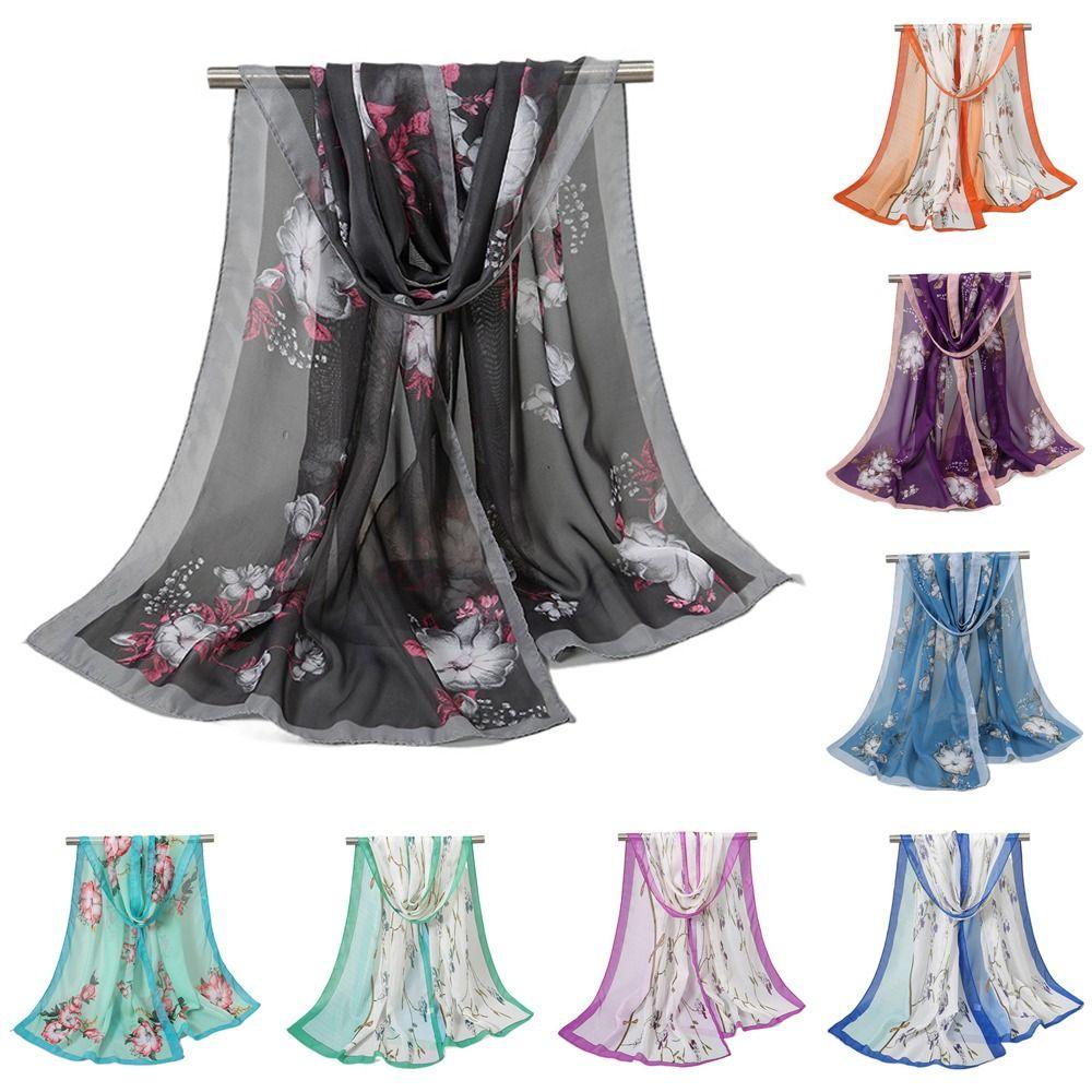 

Floral Printing Sunscreen Shawl Thin Female Wrap Shawls New Chiffon Scarf Green2