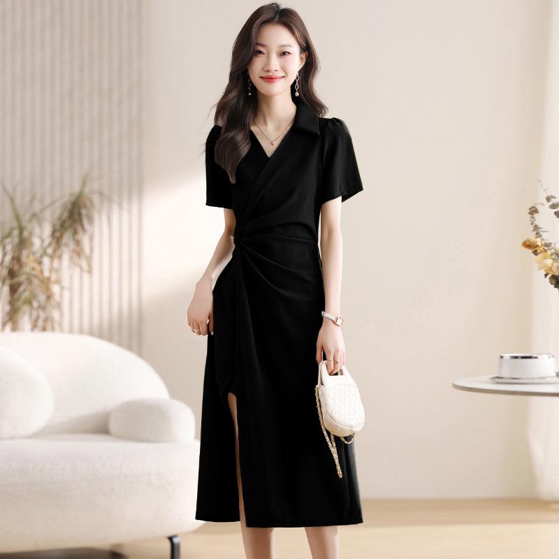 

2026 Plus Size French Waist-Cinching Slimming Summer Split Dress L