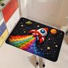 1pc, 2D Flat Printing, Space Rocket Rainbow Entrance Mat, Non-Slip Machine Washable Easy Clean Polyester Carpet, Suitable for Home And Outdoor Decor, 
