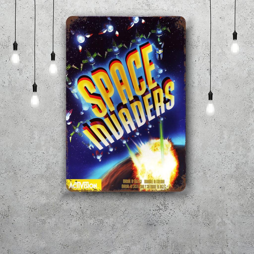 MINISO Spaced Invaders Classic Poster Rusty Metal Plaque Retro Decorative Plate Bar Cave Garage Metal Sign Wall Decoration