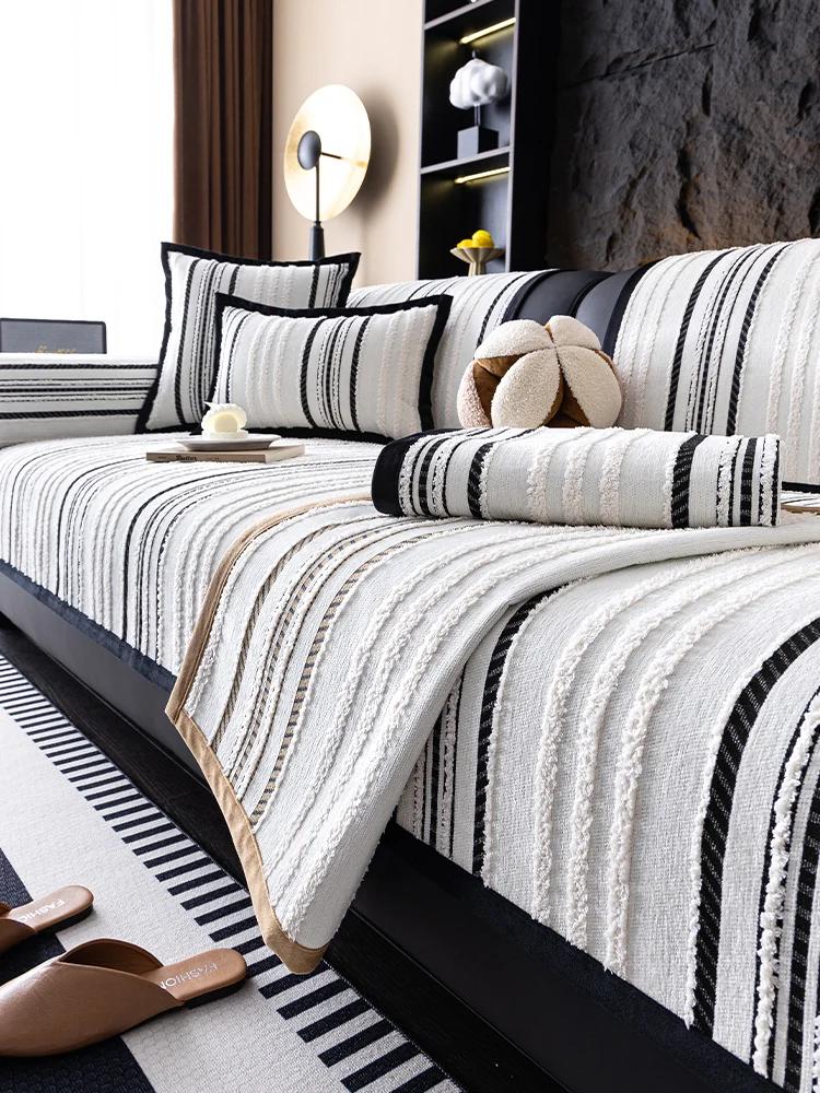 Light Luxury Chenille Fabric Sofa Cover for Living Room, Striped Pattern Slipcover, Home and El Couch Decoration, 1 PC
