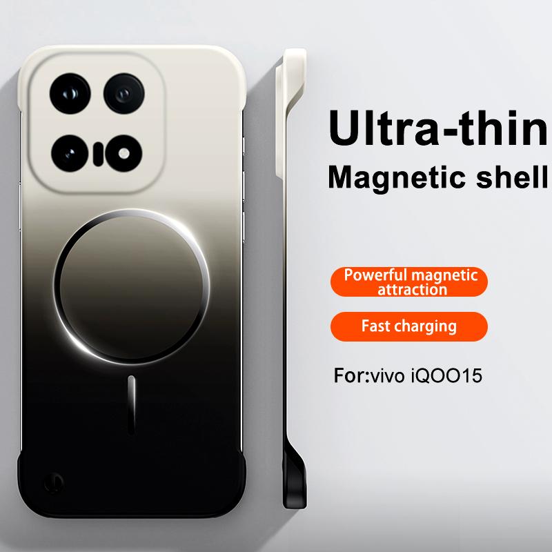 Frameless Matte Metallic Paint For Magsafe Phone Case For VIVO X300 Pro IQOO 15 Neo 11 Wireless Charge Gradient Magnetic Cover