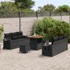 Ensemble de 9 pièces de canapé de jardin avec coussins en rattan poly noir acacia, Ensemble de 3 pièces de salle à manger de 3361694