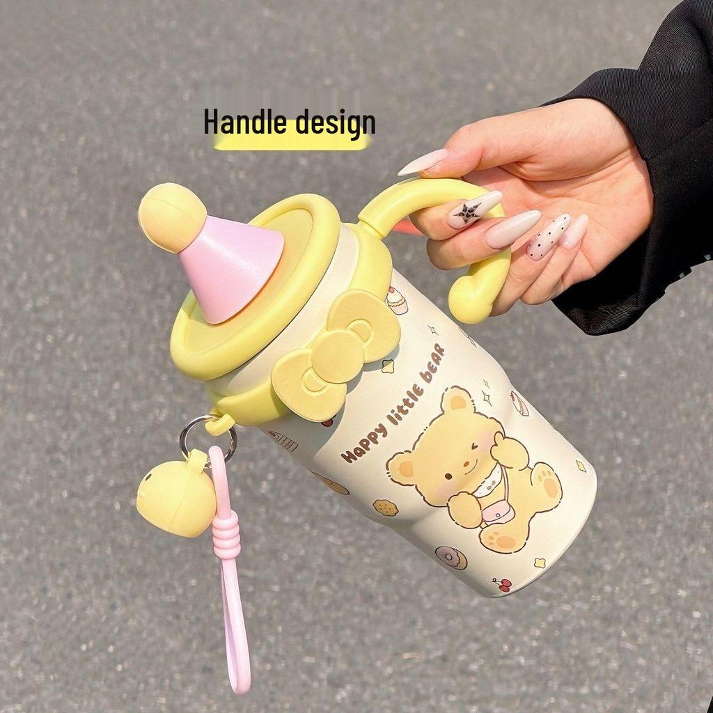 Insulated Stainless Steel Cartoon Cup with Straw - Large Capacity for Girls