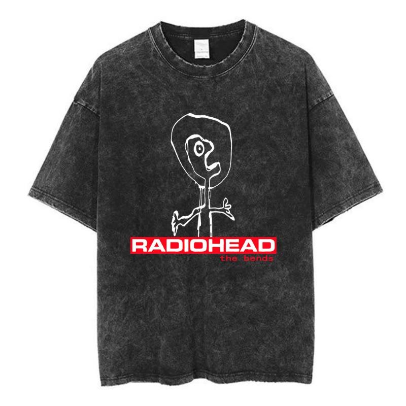 T-shirt rétro délavé Radiohead Band OK Computer pour femme et T-shirt Hip Hop Mode 100% Coton T-shirt décontracté
