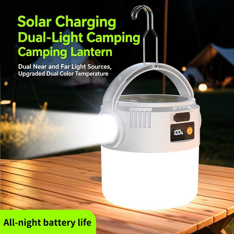 Led Solar Light Bulb Usb Rechargeable Camping Light Portable Outdoor Searchlight Multiduty Hanging Lamp With Flashlight 1Pc