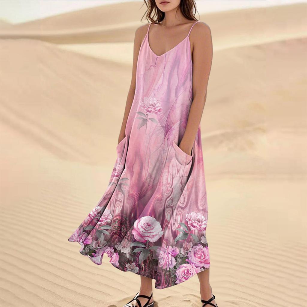 Damen Sommerkleid Lässig Locker Lange Strandurlaub Kleider