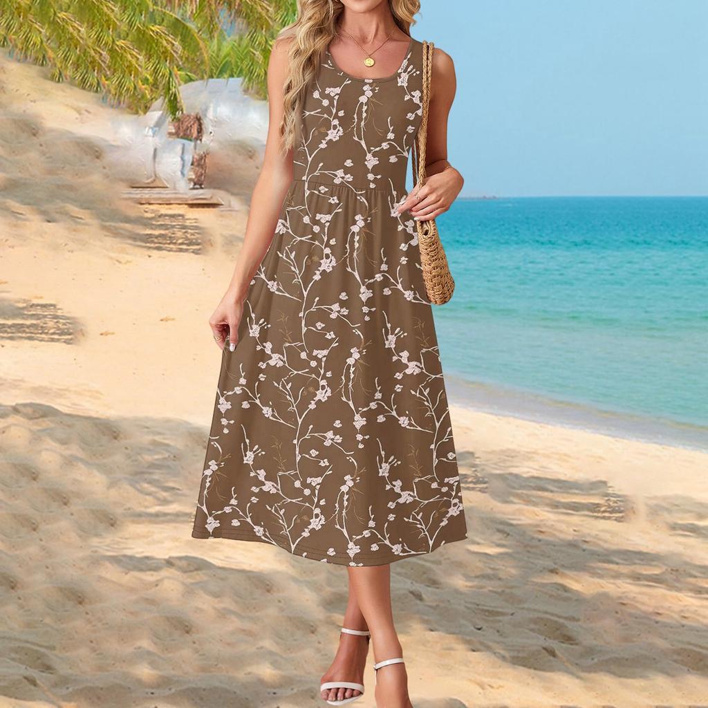 Modisches Damen-Sommerkleid, elegante Freizeitkleidung, Strandurlaub-Sonnenrock mit Taschen