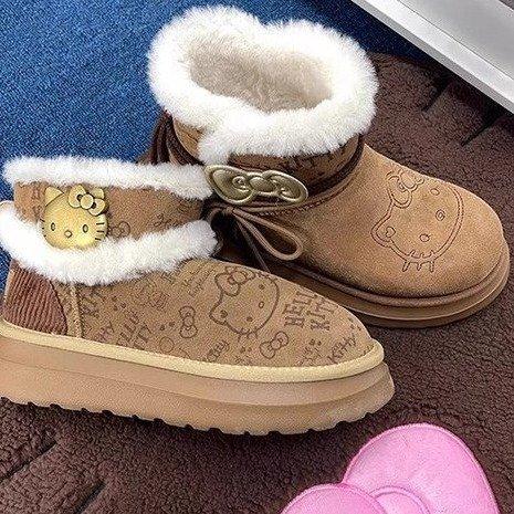 Kt Cat Hair Integrated Snow Boots Women'S Winter Velvet Thickened Large Cotton Shoes New Non-Slip Thick-Soled Short Boots Women