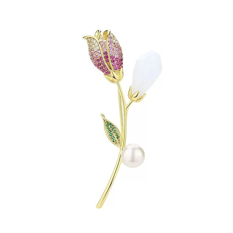 Tulip Brooch, White Jade Corsage, Luxurious and Exclusive Small-scale Design Pin