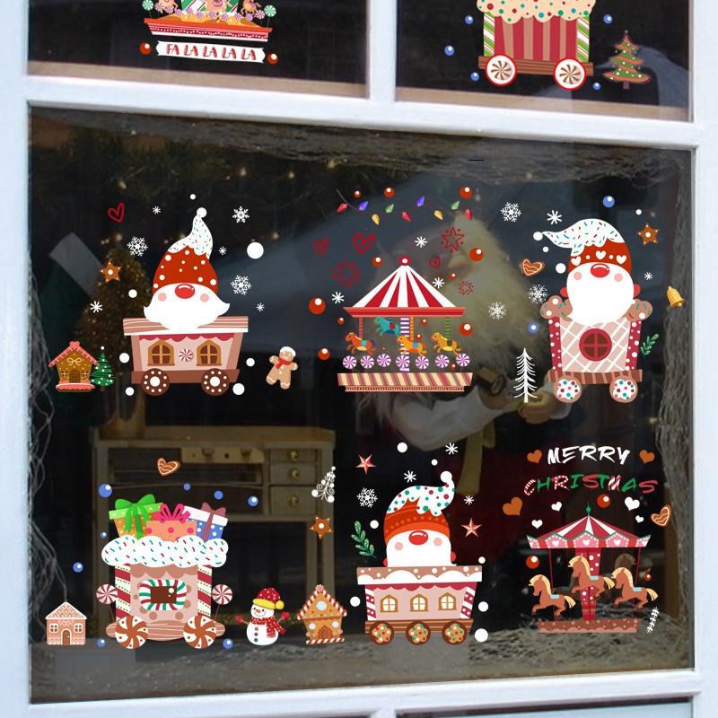 Nain de Noël Décoration Autocollant Électrostatique pour Vitre Bonhomme de Neige Autocollants d'Ambiance