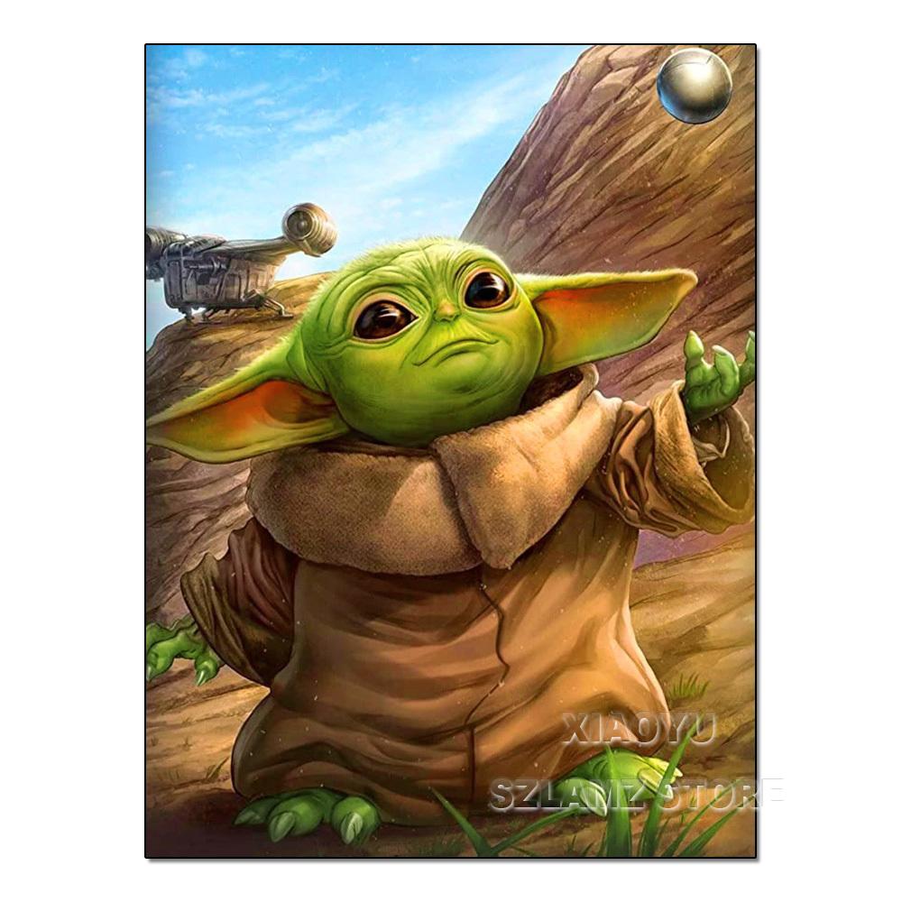 Diamond Painting Yoda Rhinestone Picture Cartoon Full Round Drill Mosaic Embroidery Mandalorian Home Decor Gift